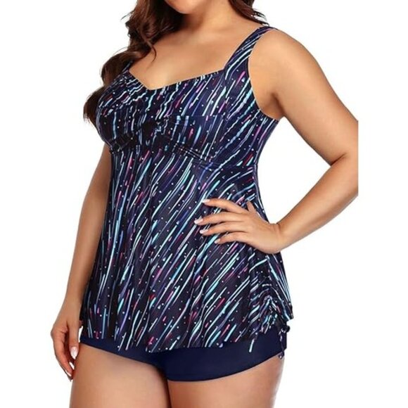 Aqua Eve Size Medium Two Piece Swim Set Galaxy Print Tankini & Shorts - Picture 4 of 8